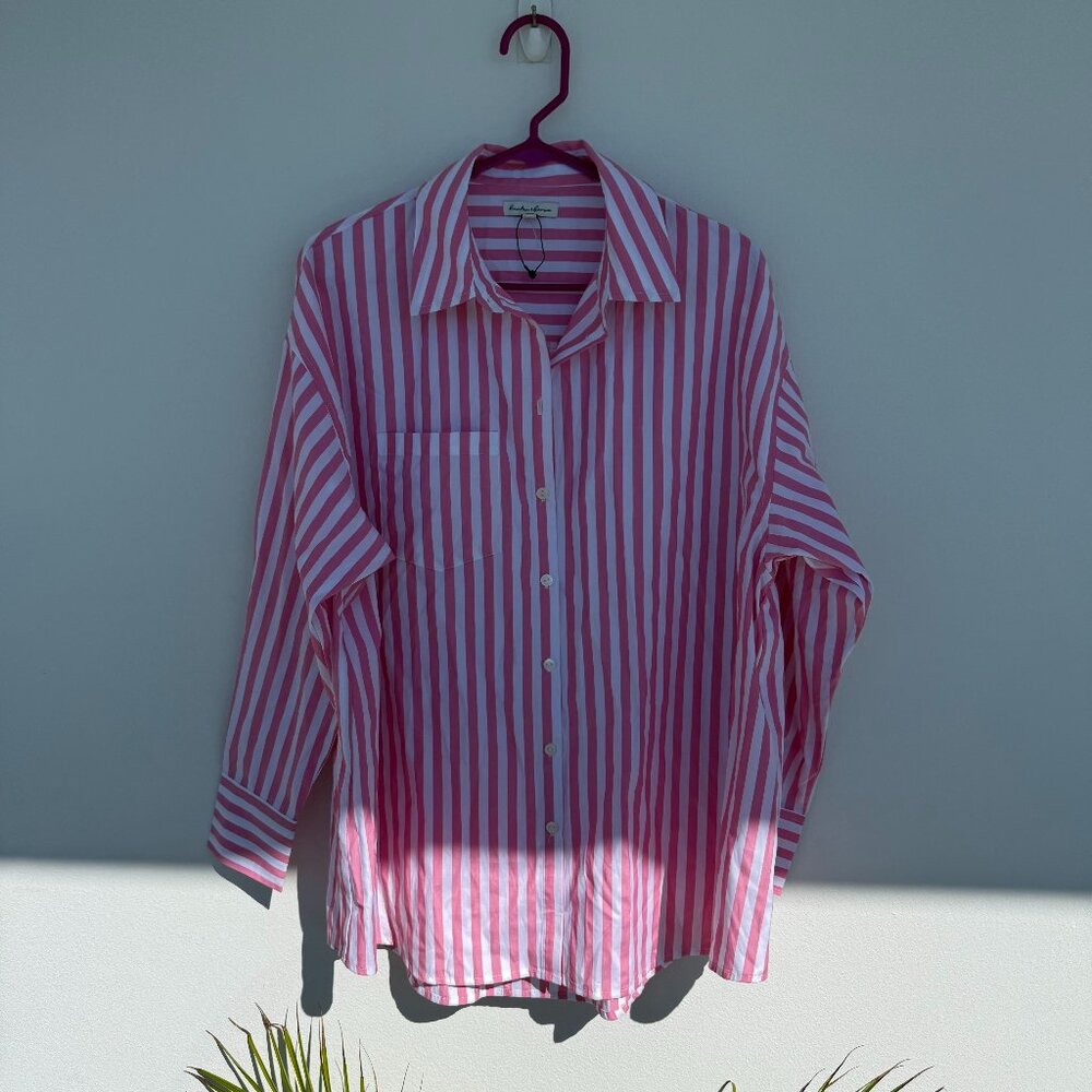 Pink and white striped button-down shirt